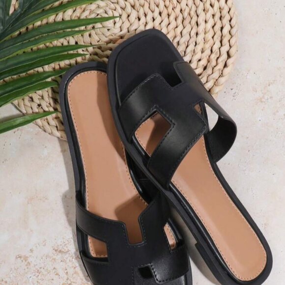 Black Slip In Sandals - Picture 4 of 5